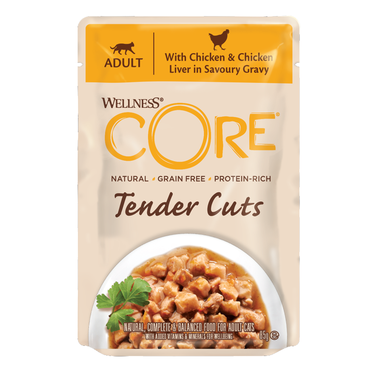 Wellness CORE Tender Cuts with Chicken & Chicken Liver in Savoury Gravy Adult Wet Cat Food 85g