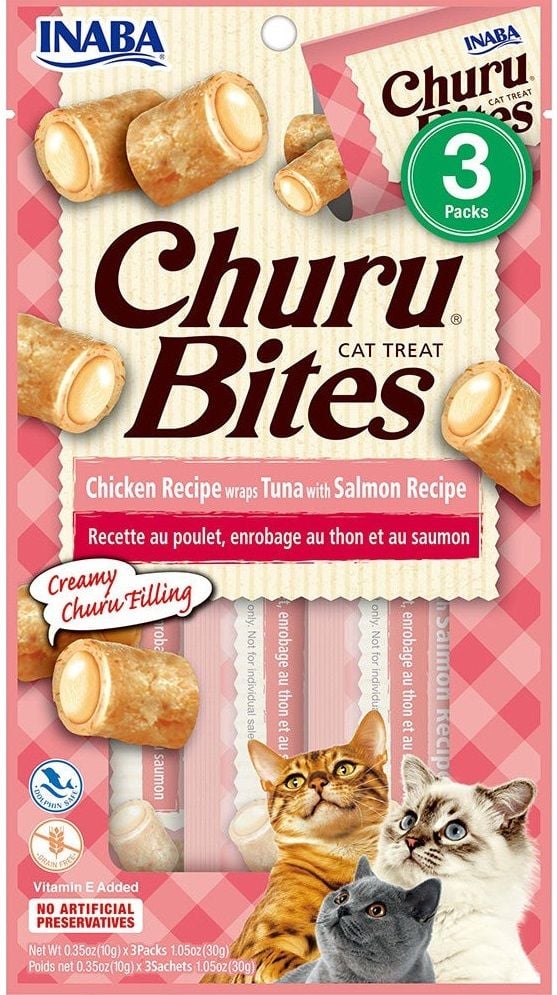 INABA Churu Bites Chicken Recipe Wraps Tuna with Salmon Recipe Cat Treats 10g x 3 Sachets